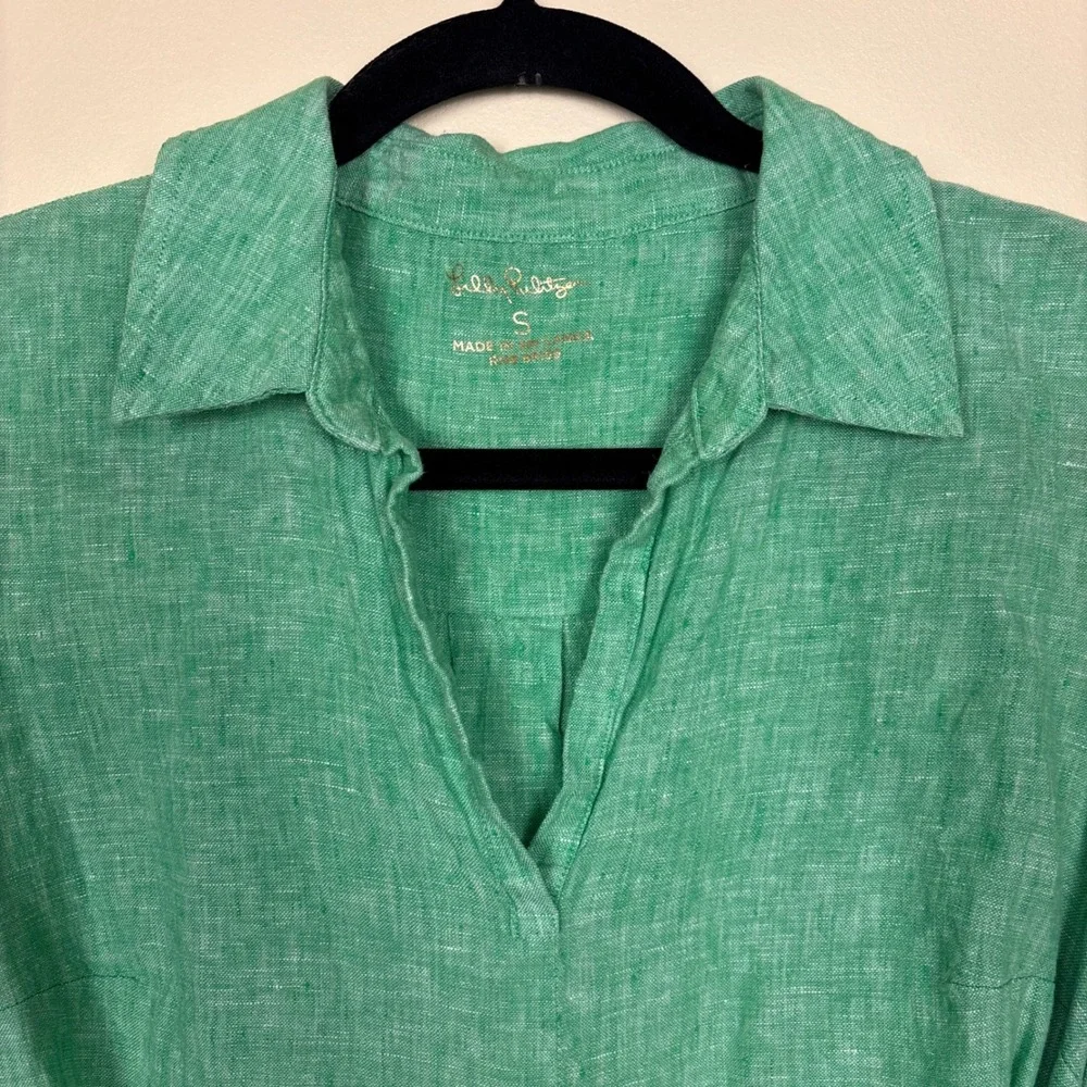 LILLY PULITZER 100% Linen Pilar Tunic Dress Gecko Green Women‎ Size Small Casual